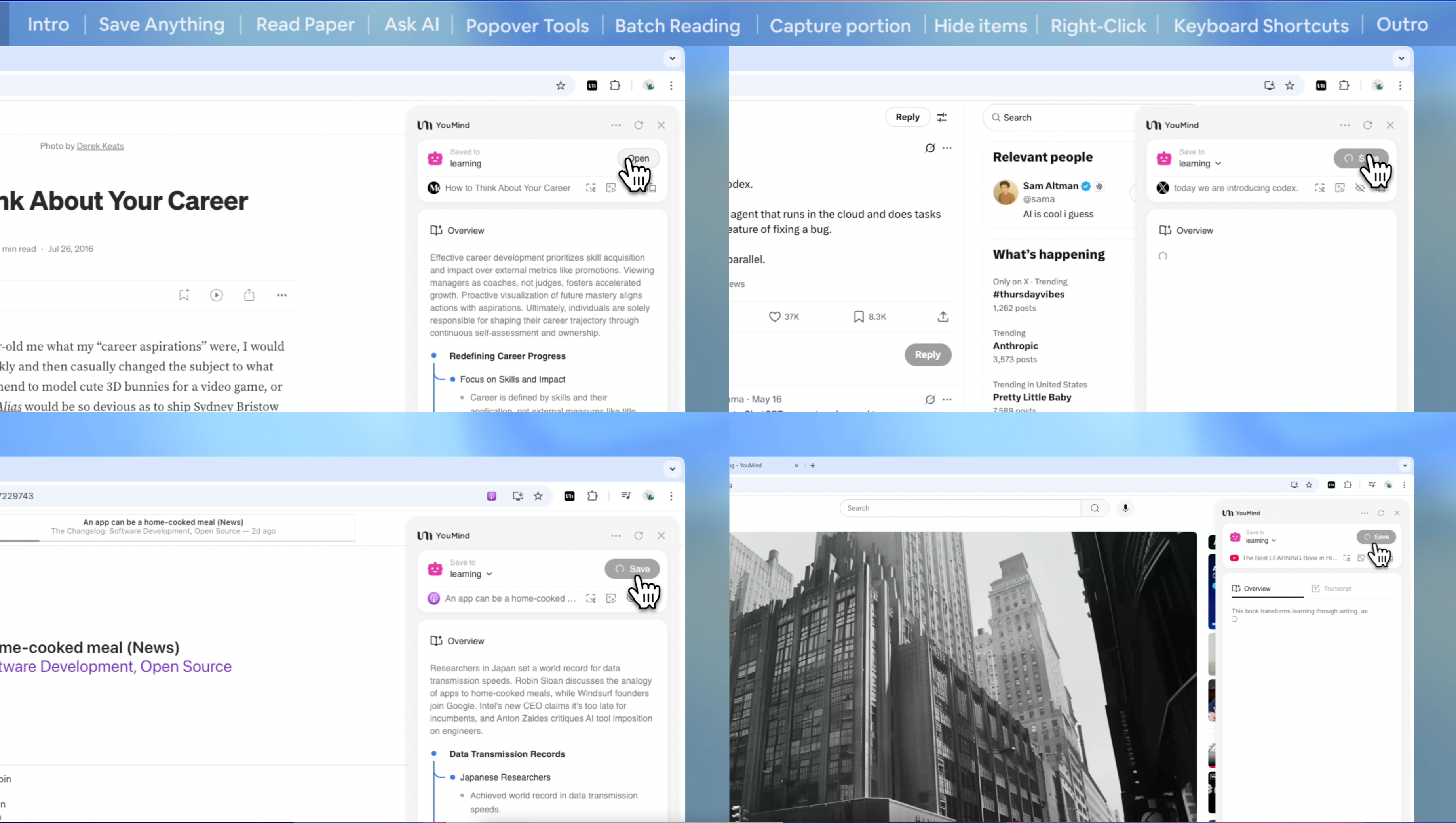 Extensión de navegador con IA inteligente para leer y guardar contenido